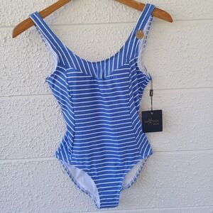 Nip Tuck Swim Womens Chambray Blue White Striped 1-Piece Swimsuit US 4 NEW